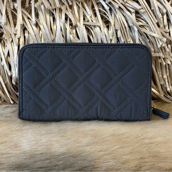 New VERA BRADLEY Charcoal Light Gray Zip Around Accordion Long Wallet Microfiber - Picture 7 of 11